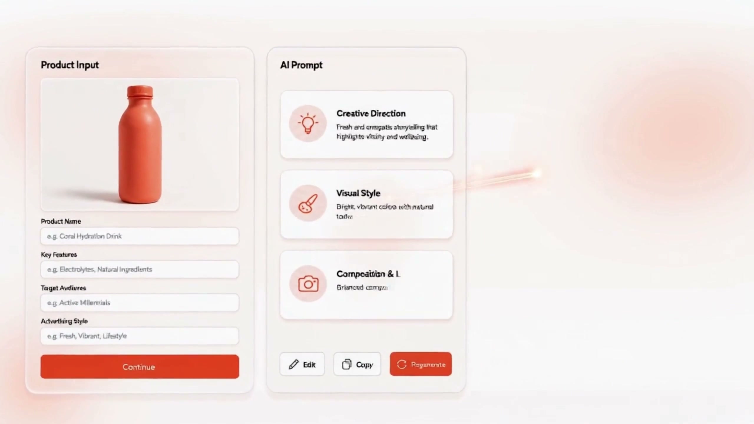 ProductAd image creation workspace for ecommerce ad variations